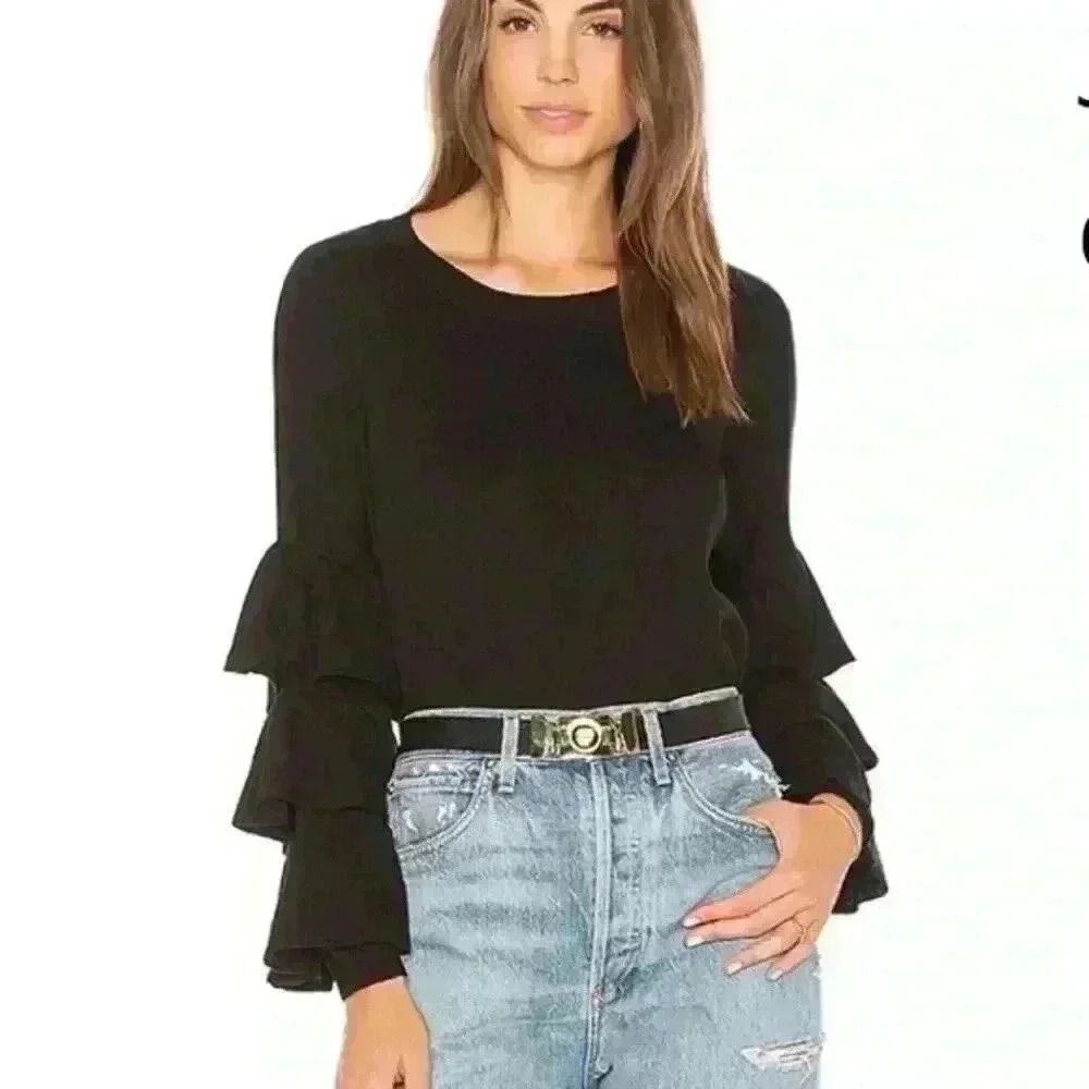John + Jenn Black Ruffled Sleeve Blouse